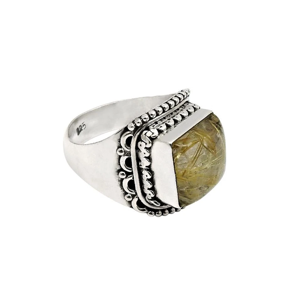 Venta de Navidad Natural Oro Rutilo Cóctel Anillo Joyería Plata 925 EE. UU. 7 Foto 3 de 4