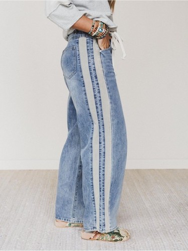 NWT Aaron & Amber Striped Side Wide Leg Jeans Women's size L