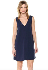 Theory V Neck Shift Dress Modern Crepe Navy Triacetate A-Line Sleeveless Size 6