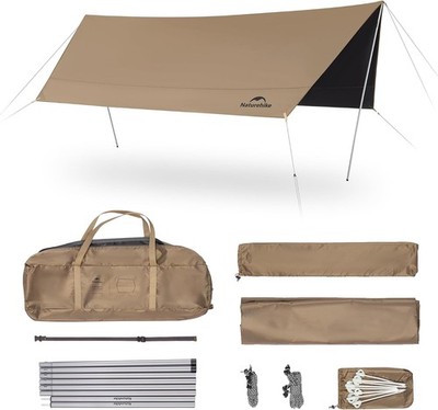 Cloud Skies Camping Tent Tarp with Poles, Waterproof PU 18000mm+ Rain Shelter,