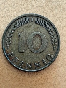 WEST GERMANY 1950 J 10 PFENNIG COIN CIRCULATED -FREE SHIPPING!
