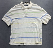 Nautica Polo Shirt Men's White Multi Stripe Short Sleeve Golf Sports Size XL