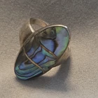 Vintage Silver Inlaid Abalone Oval Ring Size 8