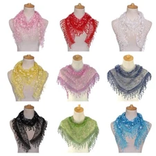 Women Plain Triangle Lace Flower Scarf Wrap Shawl Breathable Stole Neck Scarf 