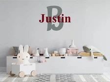 Custom Name and Initial Nursery Baby Boy Wall Decal Vinyl Sticker