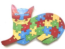 Cat Shaped Alphabet Wooden Puzzle 26pcs 8" x 12"