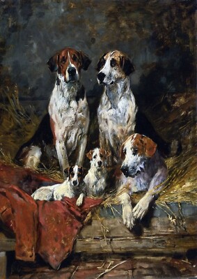 1703 - Four Foxhounds And A Terrier by John Emms - Giclee Fine Art Print