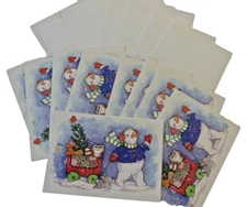 Paper Magic Group Snowman Pulling Wagon Christmas Holiday Cards Set of 10