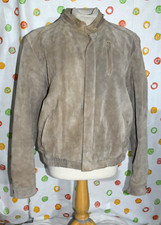 Vintage BERMANS Mens 44 L Tan Brown SUEDE LEATHER BOMBER COAT Warm HOODED EUC