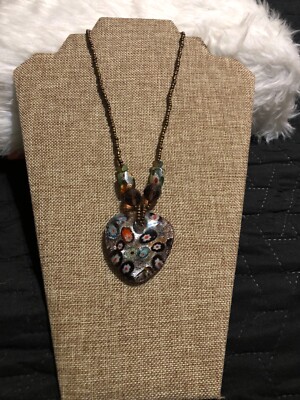 Murano Style Resin Or Glass Pendant Beaded Necklace Bronze Gold