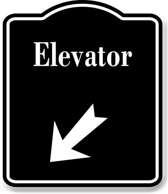 Elevator_45_Degree_Down_Left_Arrow_BLACK Aluminum Composite Sign