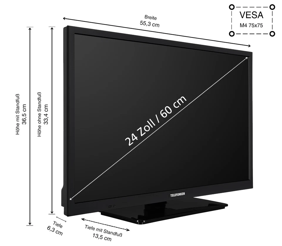 Telefunken XH24O550M 24 Zoll Fernseher HD LED TV Triple-Tuner HDMI USB schwarz - Bild 2 von 4