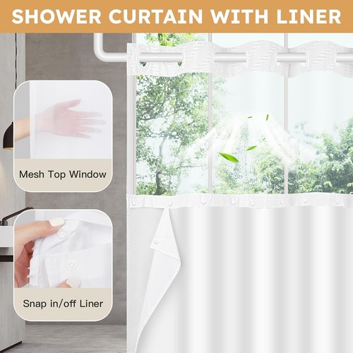 Versatile No Hook Shower Curtain Set - Stylish Tufted Chevron & Liner Included - Picture 5 of 8