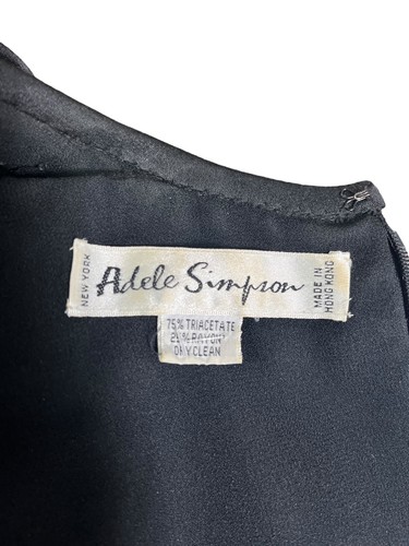Vtg 70s Adele Simpson Black Satin Dress Rare Art Deco Style Small Glamorous - Picture 15 of 18