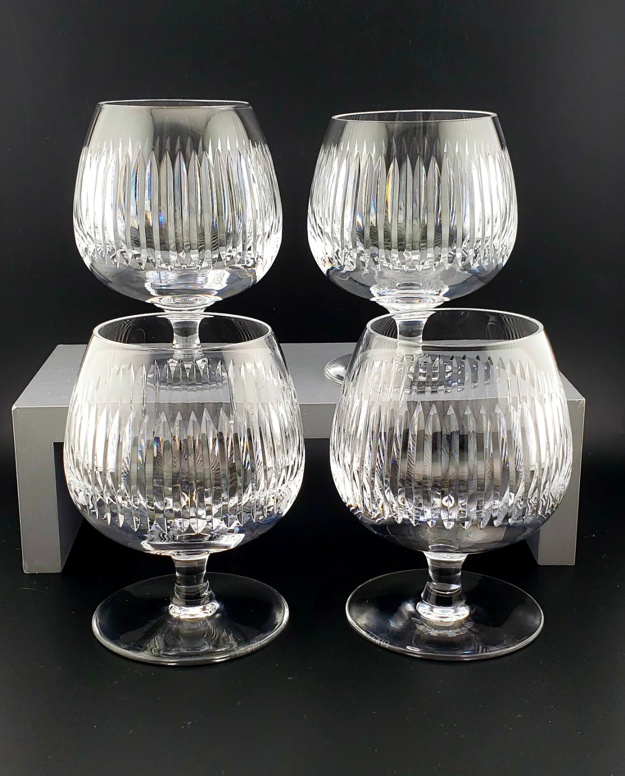 Gucci Crystal Set Of 4 Brandy Snifters Glasses Vertical Cut Design