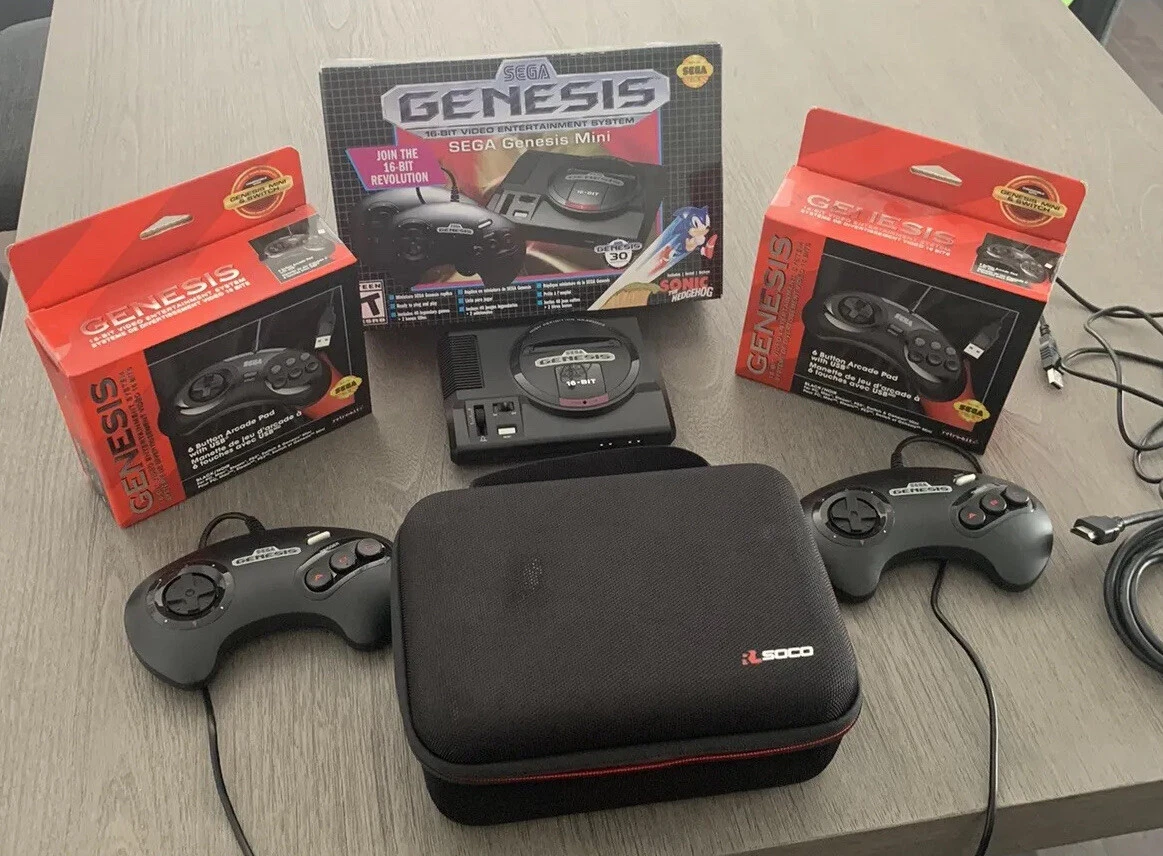 Sega Genesis Mini 16 Bit 30th Anniversary 2 Extra Arcade 6 Button Pads Case