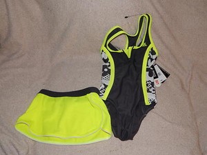 lime green and black swimsuit