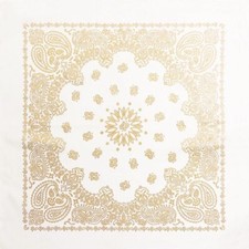 New White Gold Metallic Paisley 22x22" Bandanna 100 Cotton Made in India
