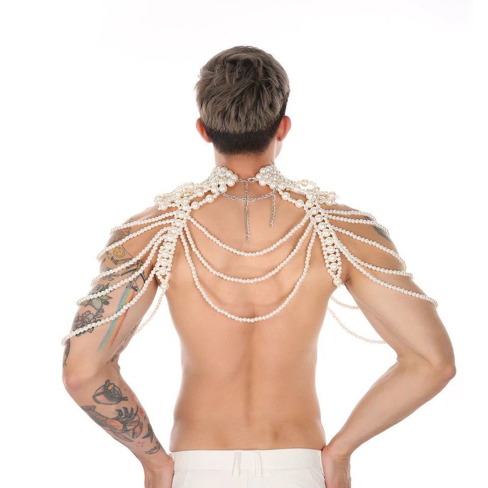 Unisex Perlas Cuentas Prendas para el torso Collar Fiesta Cuello Alto Sexy Cadena Cuentas Extensor Foto 3 de 4