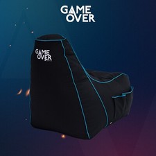 Game Over Light Blue Video Gaming Bean Bag Chair High Back Adult Gamer Beanbag