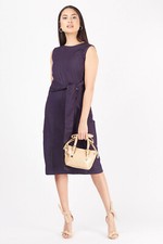TEXTURED TIE UP PURPLE  MIDI DRESS  UK 16 EU44 US12 L42 INCHES