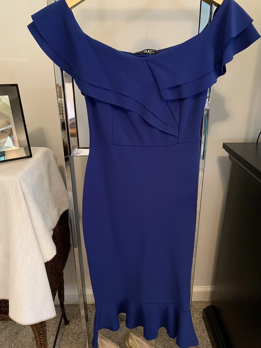 QUIZ ROYAL BLUE OFF SHOULDER MERMAID STYLE DRESS
