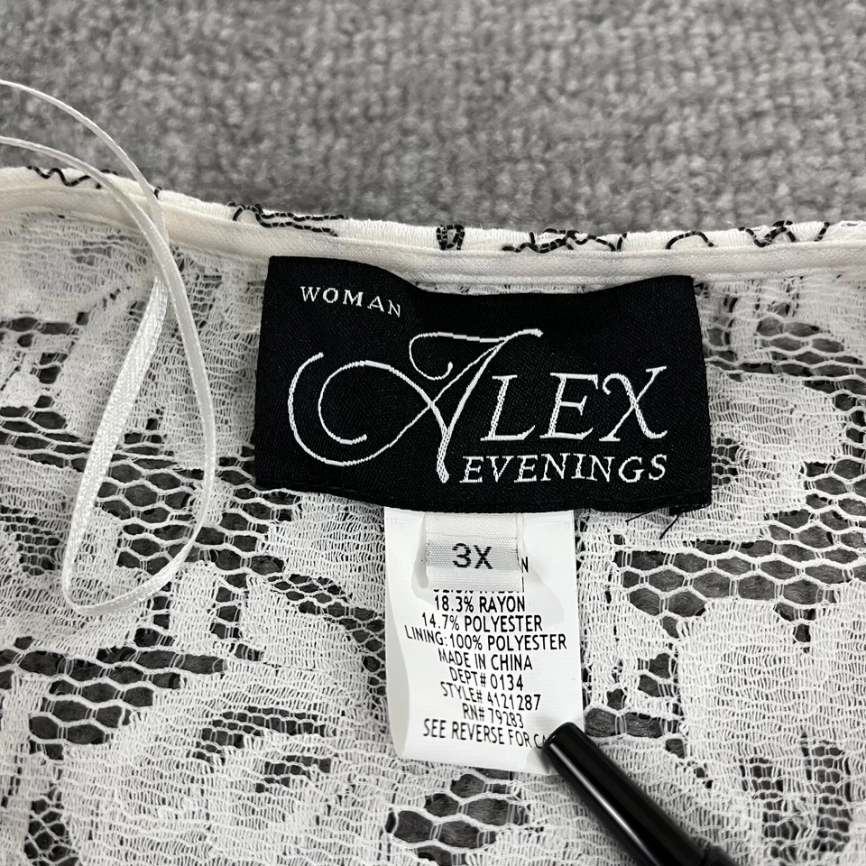 ALEX EVENINGS Mujer Talla 3X 2 Piezas Conjunto Negro Blanco Floral Chaqueta Tanque Malla Foto 2 de 4