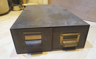 Vintage Kunst Metall klein zwei Schubladen grün Metall Karteikarten Aktenschränke Stapel