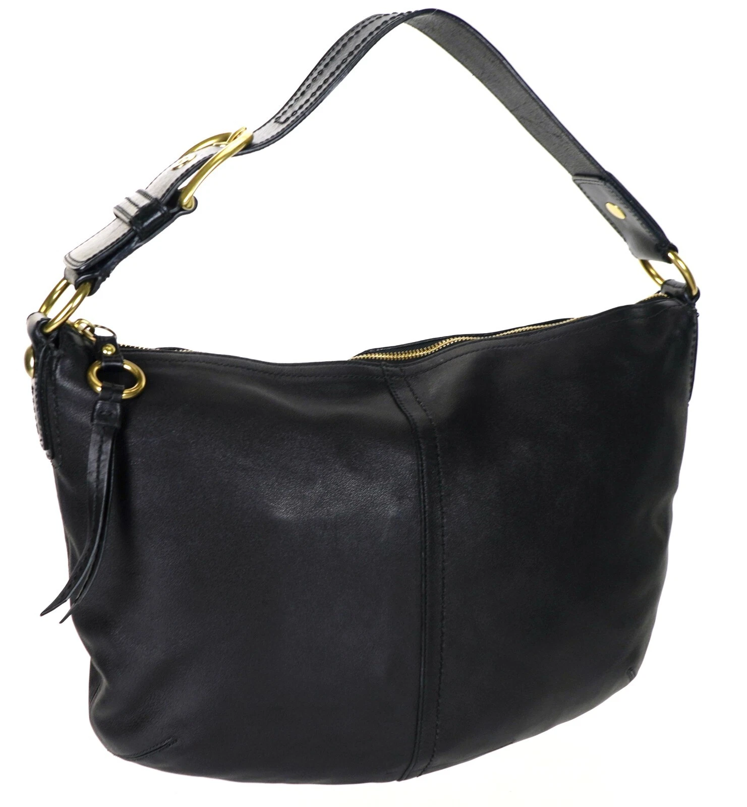 Borsa a tracolla vintage Coach in pelle nera oro M0793 11839 ottima!