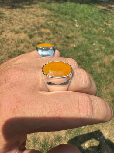 Large 18ct Natural Yellow Sapphire Gemstone Mens Real Solid 925 Silver Oval Ring - Picture 3 of 20