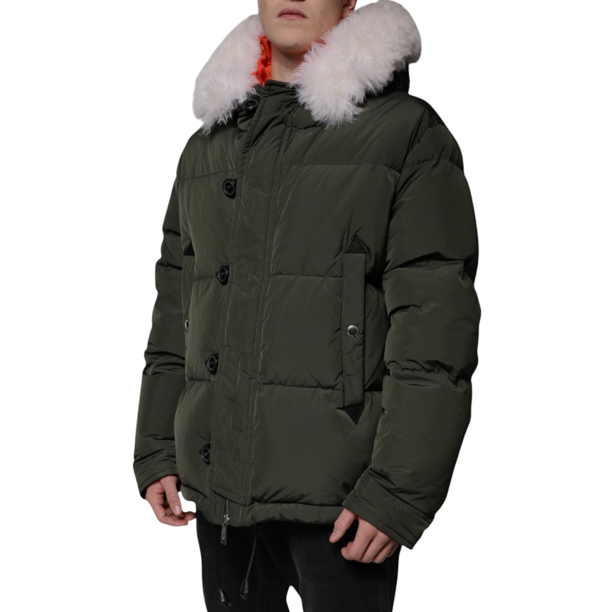 DSQUARED2 Jacket Green Hooded Long Sleeves Fur Shearling IT56/US46