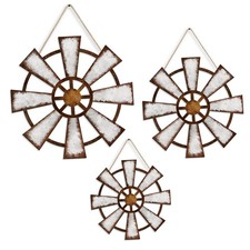 Rustic Wooden Windmill Wall Decor Farmhouse Vintage Wall Art 3 Pc Wooden Wall
