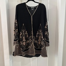 Vintage Judith Ann Beaded Silk Jacket Black Gold Embellished Boho Western Large