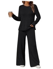 2 Piece Lounge Sets Matching Fall Outfits Pajamas Casual Travel X-Large Black