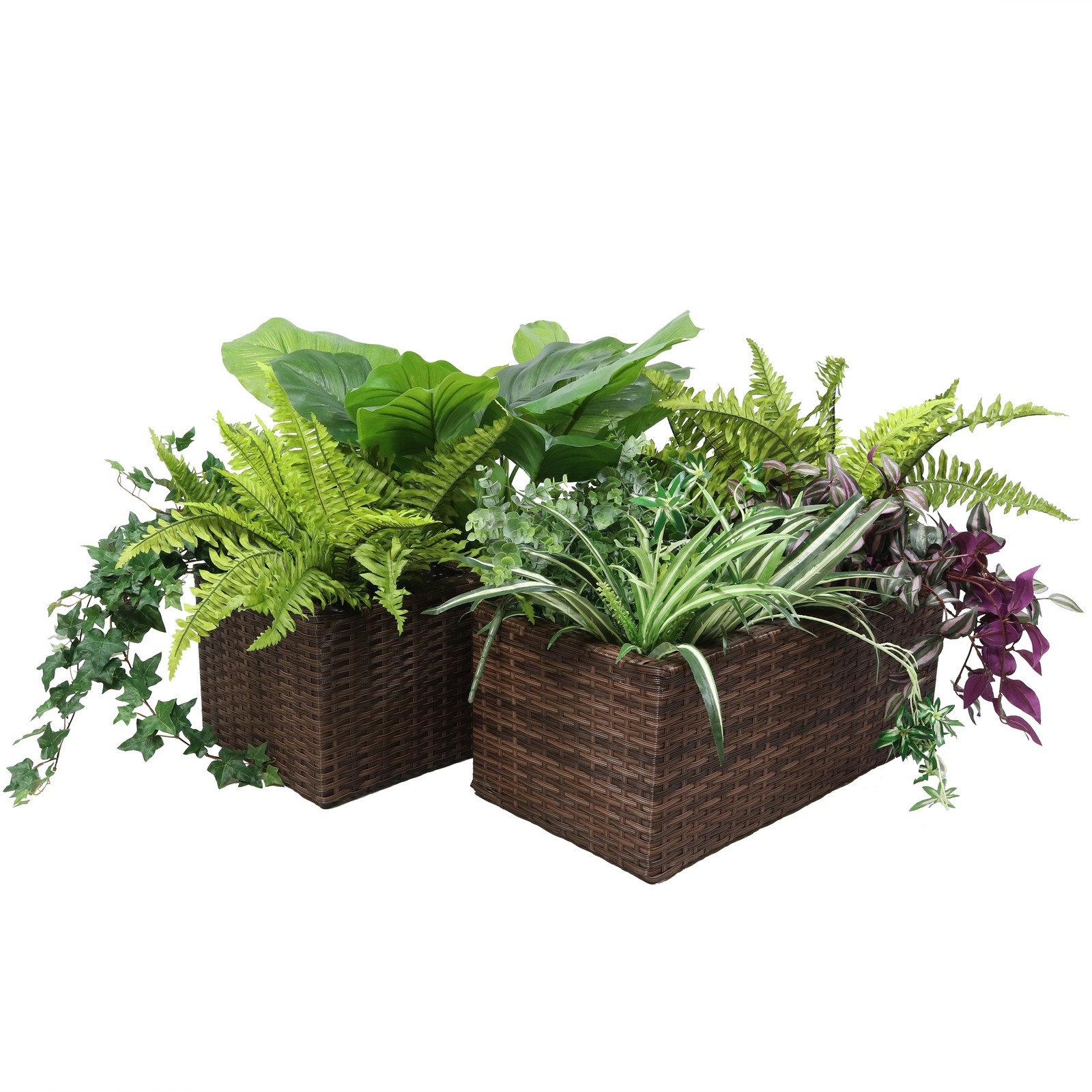 Polyrattan Indoor Rectangle Planter - Brown - Set of 2 by Sunnydaze