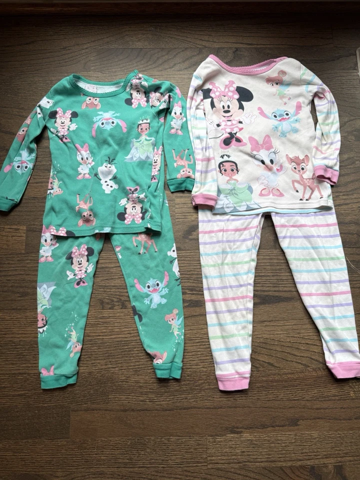 Disney Green and Pink Pajama Sets (2) with Playful Character Prints - Image 3 of 4