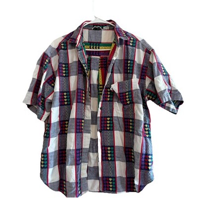 Vintage Women s Rainbow Heart Top Size 22 Button Up Short Sleeve Blouse 90s