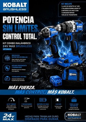 NEW KOBALT 1/4'' Impact 1/2'' Drill 24-volt Max Brushless Power Tool Combo Kit Lot