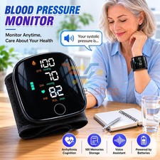 Wrist Blood Pressure Monitors for Home Use with Curved Screen, Rechargeable Easy