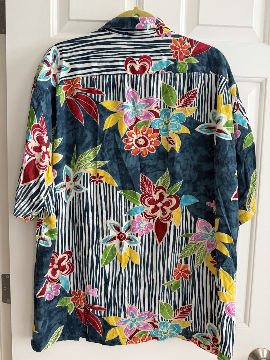 VTG Jams World Hawaiian Shirt Men's XL Rayon Floral Striped Made