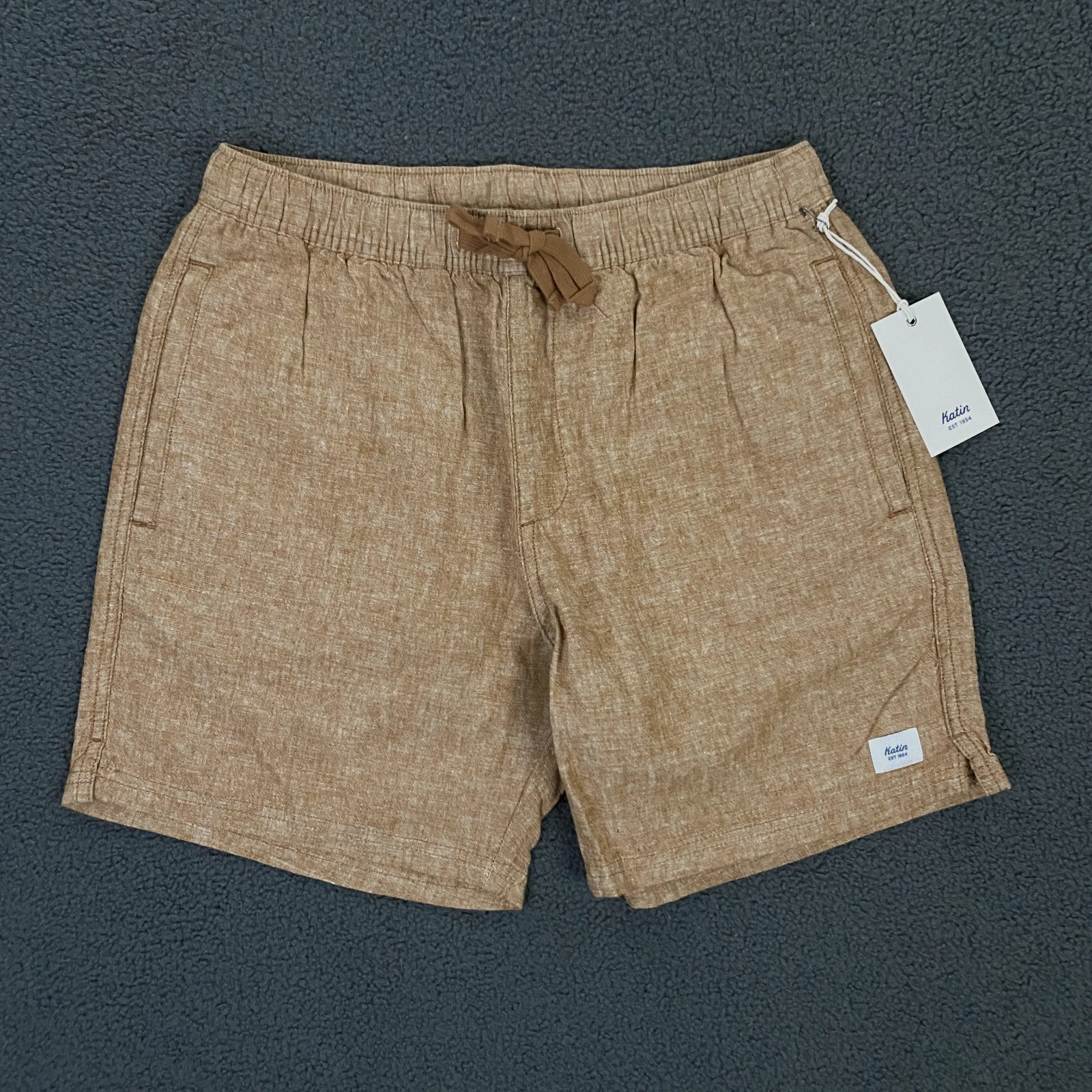Katin Isaiah Local Short Mens Small Cotton Linen Blend Drawstring Nutmeg Brown