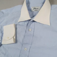 Brioni Shirt Mens 41-16 Long Sleeve Dress Contrast Collar Made in Italy Blue