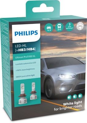 Ampoule projecteur longue portée PHILIPS 11005U51X2 LED H4 éclairage avant auto