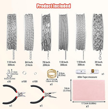 Silver Necklace Chain for Jewelry Making, 46Ft 6 Style Rolled Steel DIY Jewel...