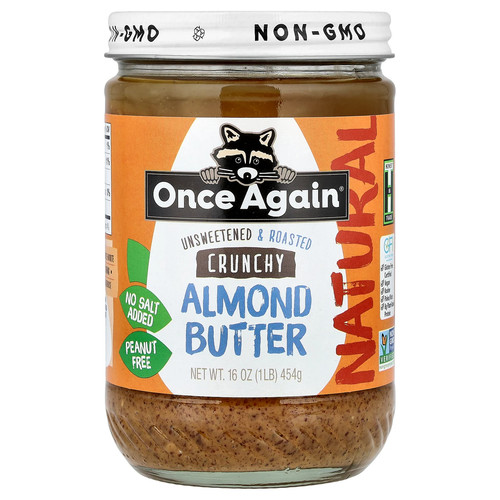 Almond Butter, Crunchy, Unsweetened & Roasted, 16 oz (454 g)