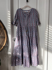 CJ Laing Blue With Red Roses Floral Savannah Maxi Dress 100% Cotton Size Small