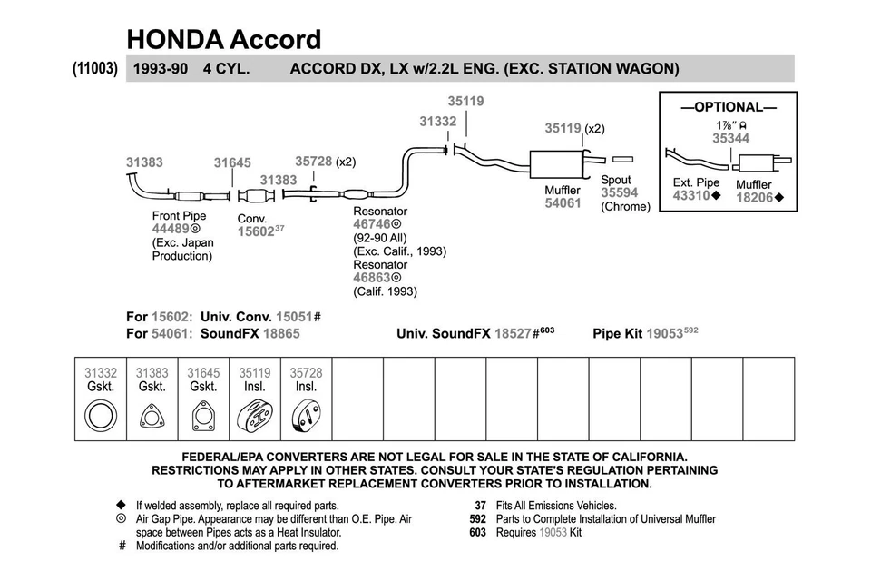 For Honda Accord 90-93 SoundFX Aluminized Steel Oval Direct Fit Exhaust Muffler Foto 3 de 3
