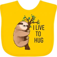 Inktastic I Live To Hug- Cute Sloth On A Branch Baby Bib Animals Fun Cuddly Tree