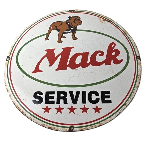 Vintage Mack Trucks Sign - 5 Star Sales & Service Gas Pump Porcelain Ad Sign