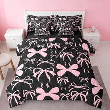 Cute Bow Bedding Set Queen Size 7-Piece Comforter Set for Kids  Teens